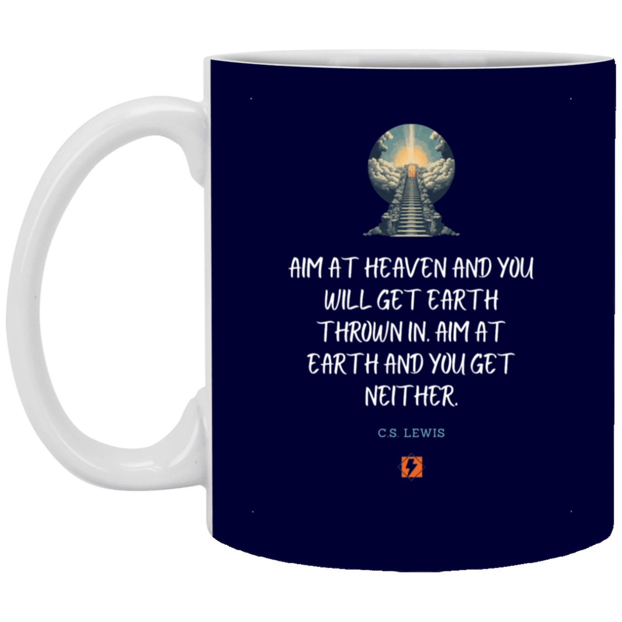 Ceramic Standard Mug 11oz with inspiring Lewis quote: CS101 - Aim for heaven - Color: Navy