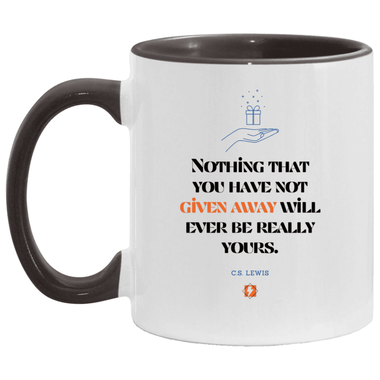 Ceramic Standard Mug 11oz with inspiring Lewis quote: CS111 - Give away to possess it - Color: White/Black Navy