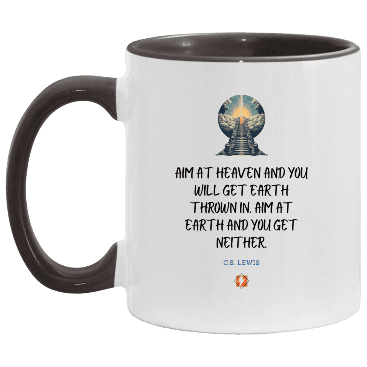 Ceramic Standard Mug 11oz with inspiring Lewis quote: CS101 - Aim for heaven - Color: White/Black