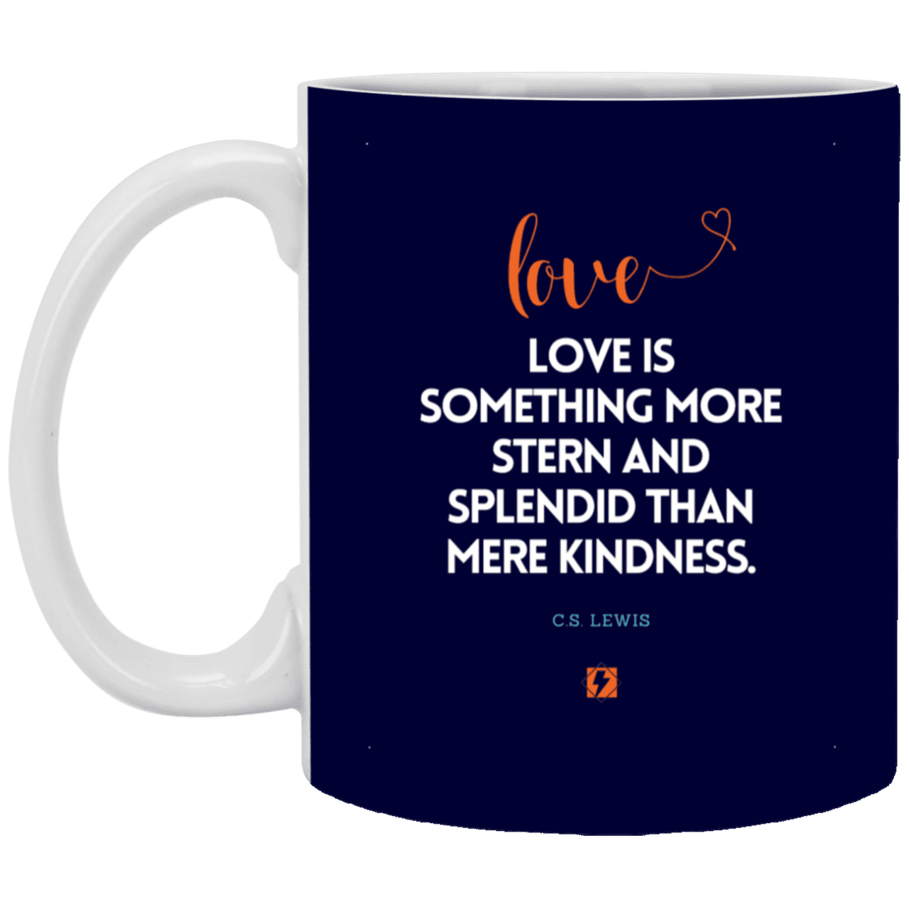 Ceramic Standard Mug 11oz with inspiring Lewis quote: CS109 - Love is more than kindness - Color: Navy