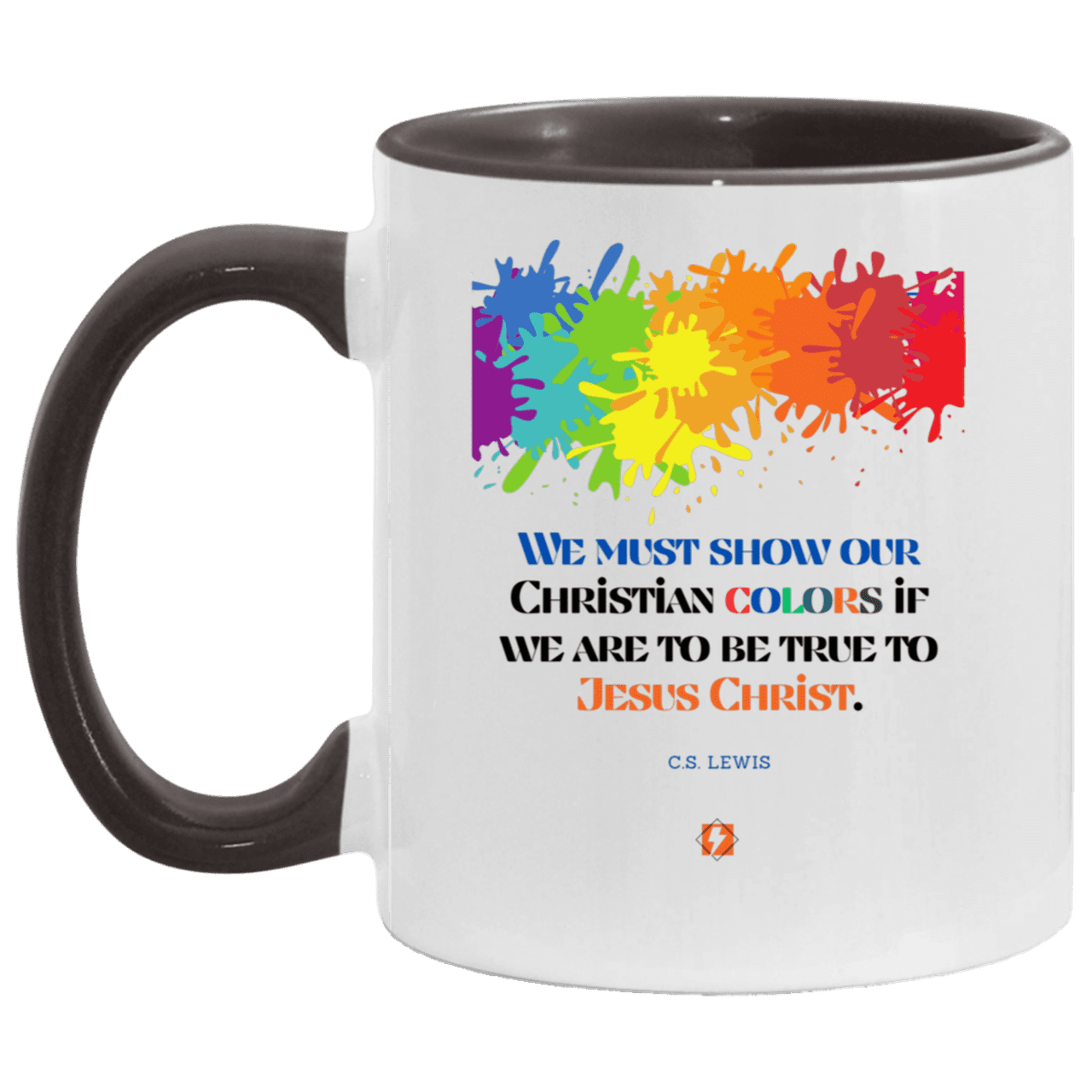 Ceramic Standard Mug 11oz with inspiring Lewis quote: CS117 - Show your Christian colors to be true - Color: White/Black Navy