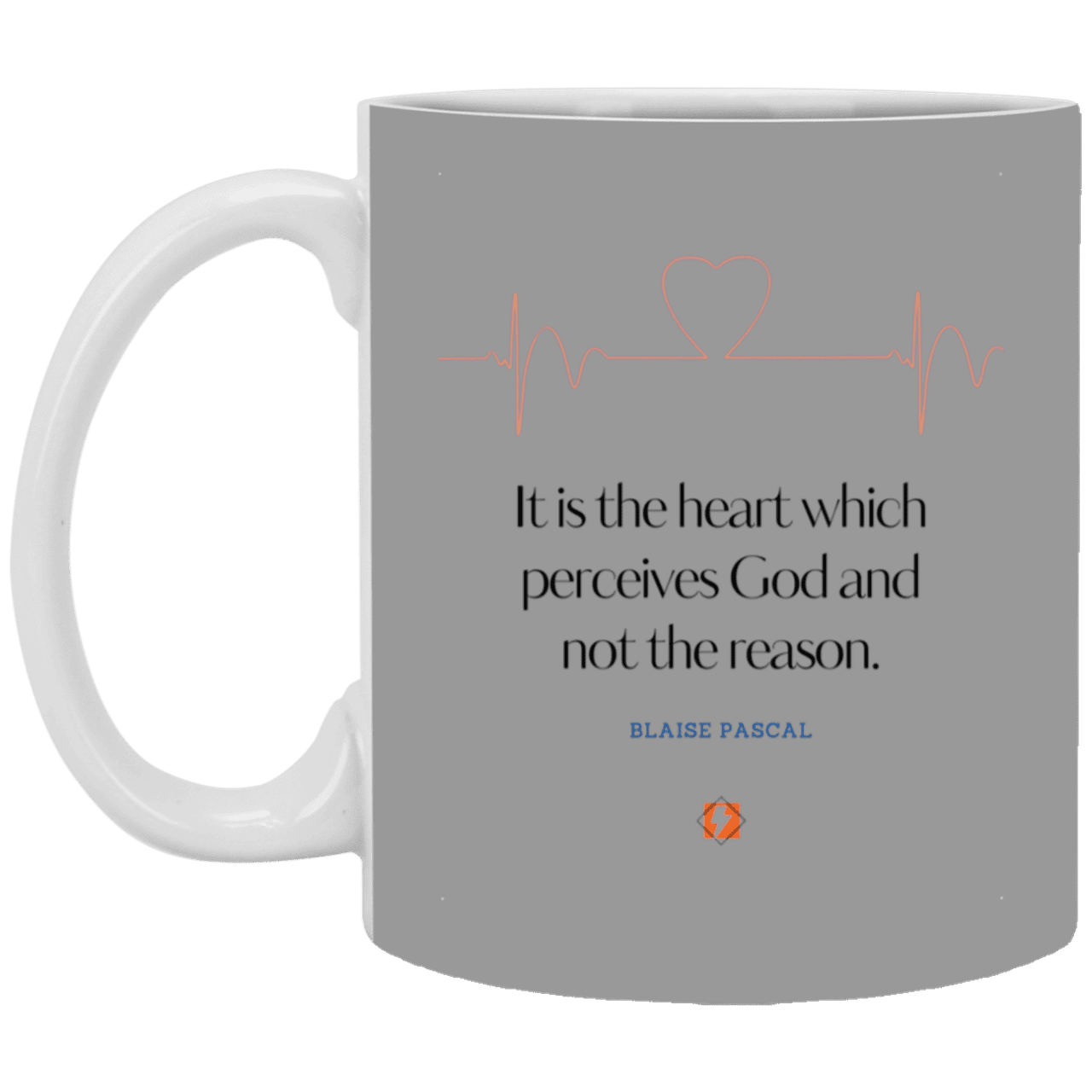 Ceramic Standard Mug 11oz with inspiring Pascal quote: BP105 - God is perceived in the heart - Color: Gray