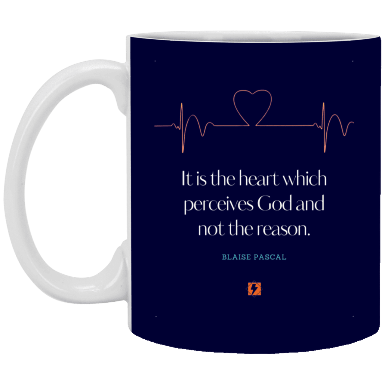 Ceramic Standard Mug 11oz with inspiring Pascal quote: BP105 - God is perceived in the heart - Color: Navy