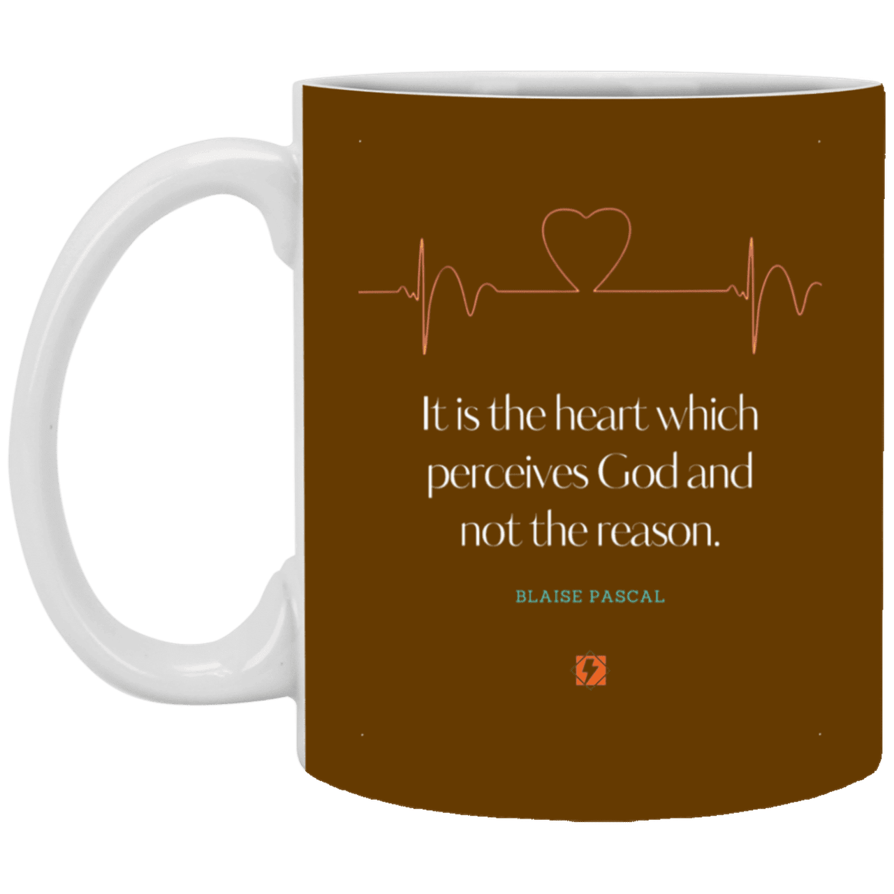 Ceramic Standard Mug 11oz with inspiring Pascal quote: BP105 - God is perceived in the heart - Color: Brown