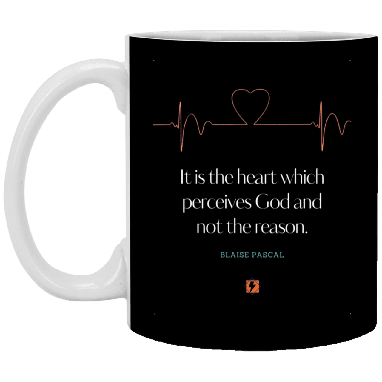 Ceramic Standard Mug 11oz with inspiring Pascal quote: BP105 - God is perceived in the heart - Color: Black White