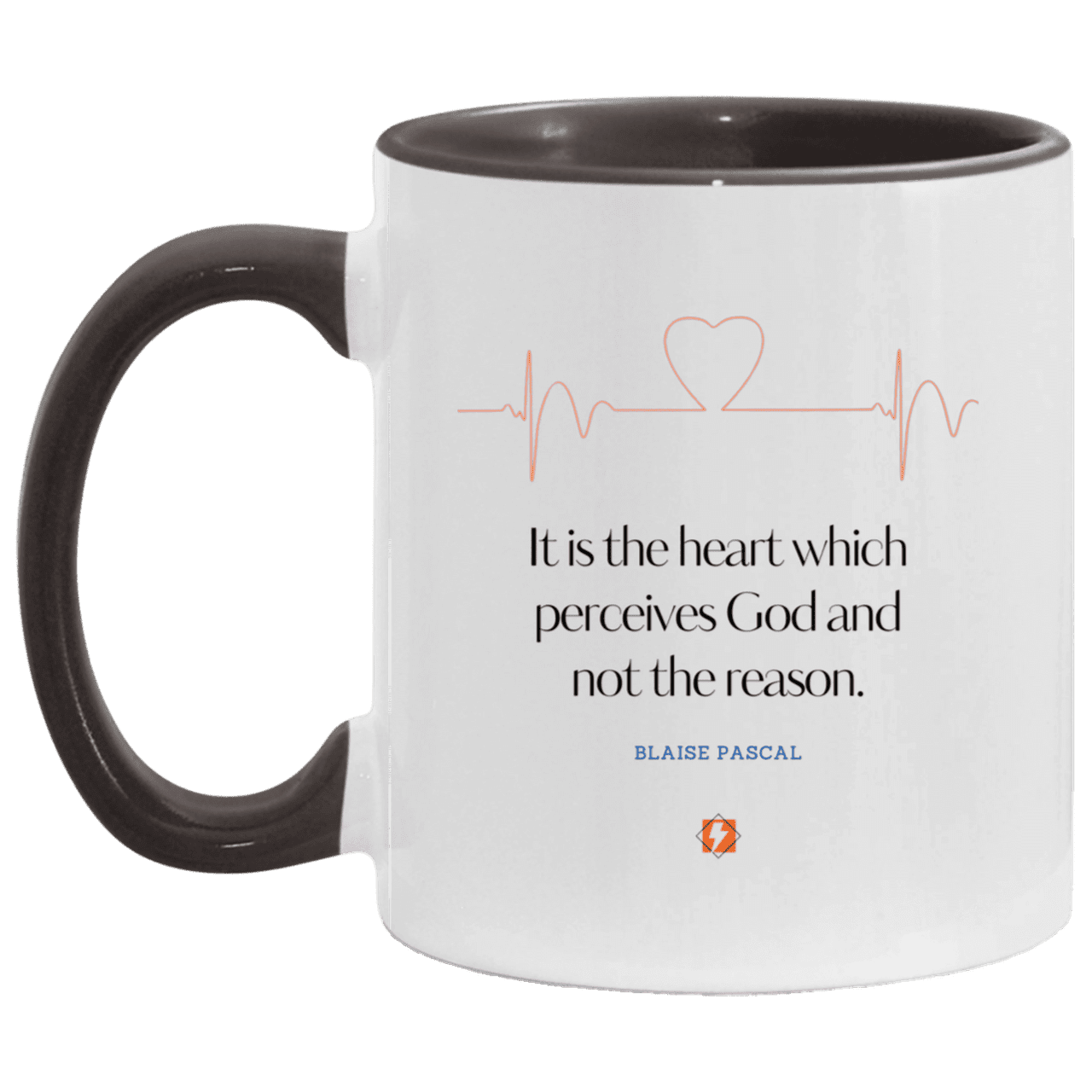 Ceramic Standard Mug 11oz with inspiring Pascal quote: BP105 - God is perceived in the heart - Color: White/Black