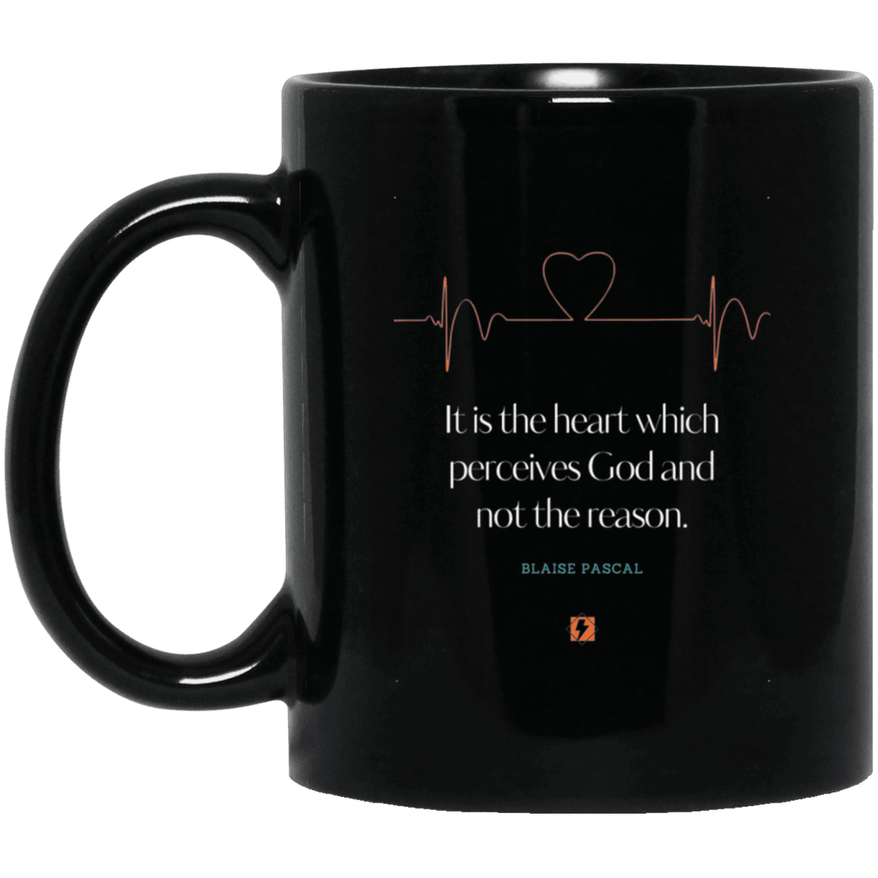 Ceramic Standard Mug 11oz with inspiring Pascal quote: BP105 - God is perceived in the heart - Color: Plain Black