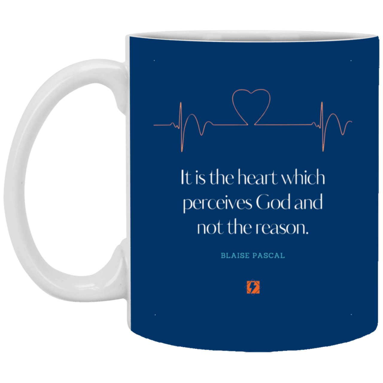 Ceramic Standard Mug 11oz with inspiring Pascal quote: BP105 - God is perceived in the heart - Color: Royal