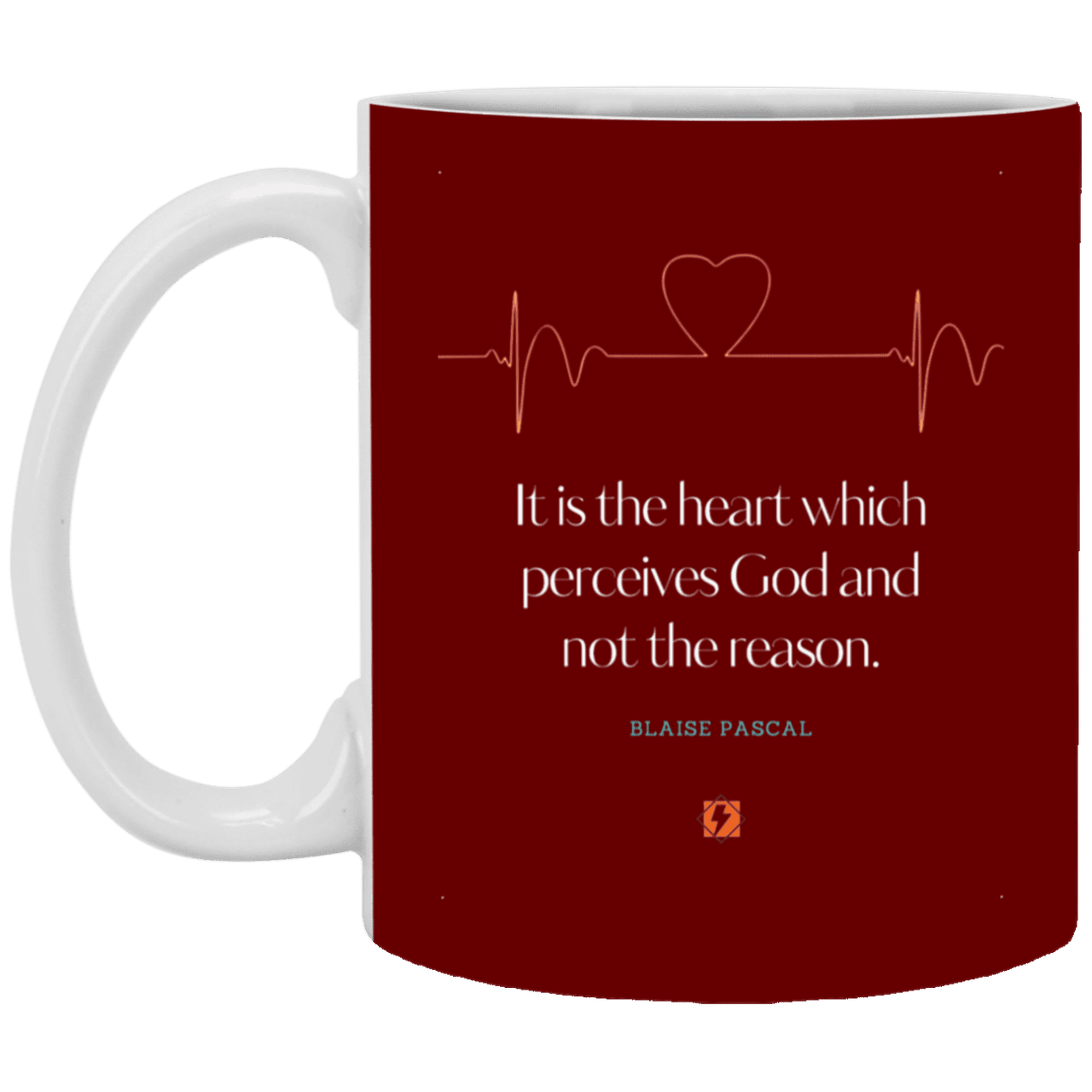 Ceramic Standard Mug 11oz with inspiring Pascal quote: BP105 - God is perceived in the heart - Color: Maroon