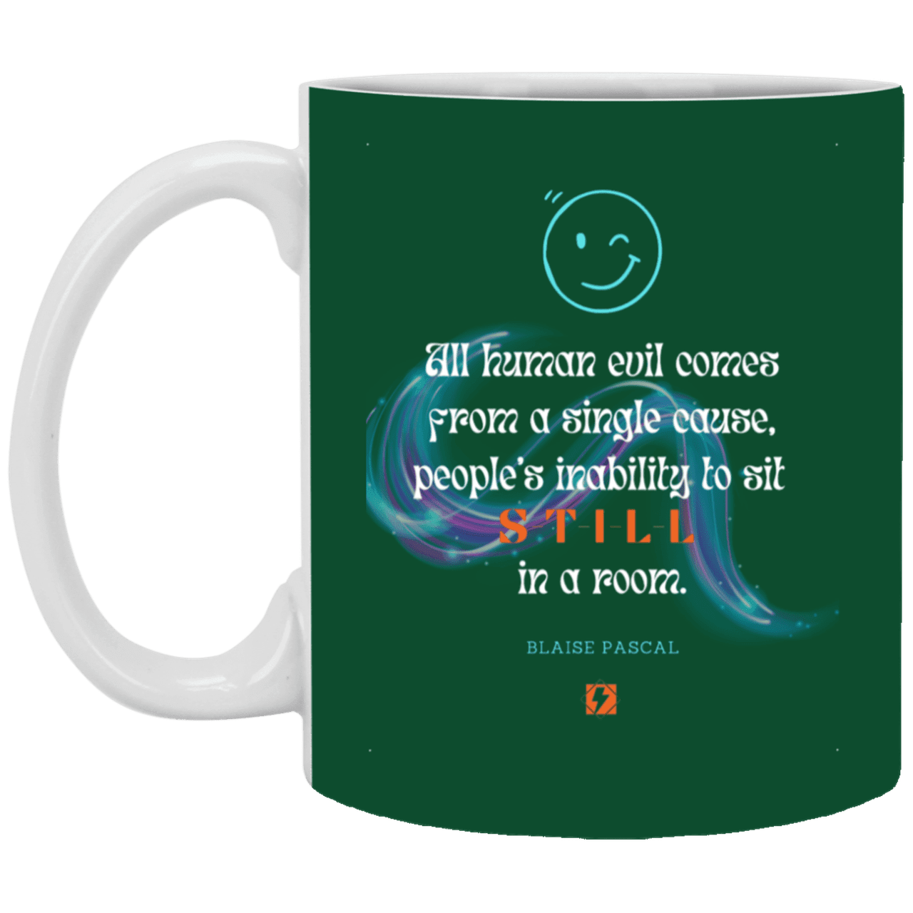 Ceramic Standard Mug 11oz with inspiring Pascal quote: BP101 - Importance of keeping still - Color: Forest