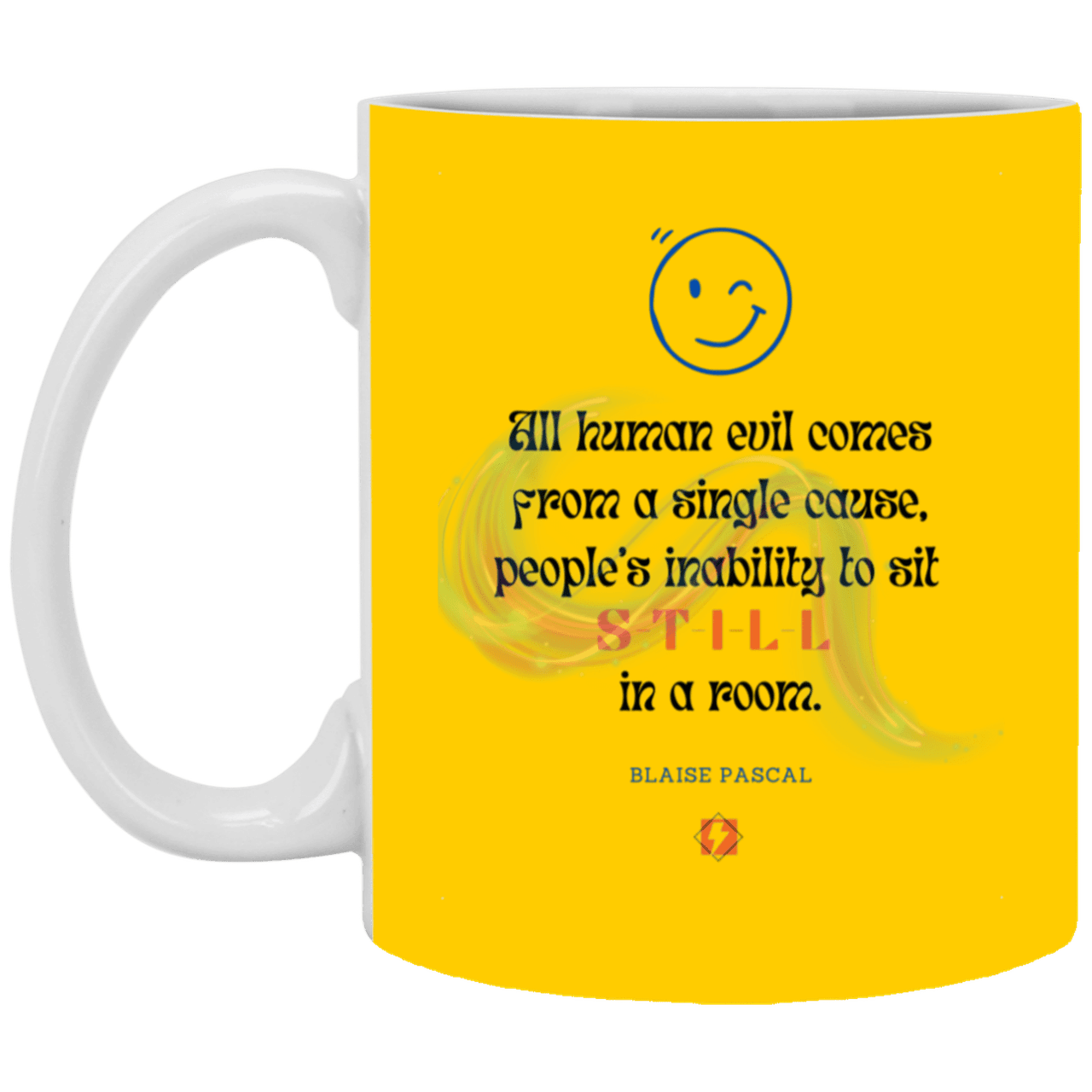 Ceramic Standard Mug 11oz with inspiring Pascal quote: BP101 - Importance of keeping still - Color: Athletic Gold