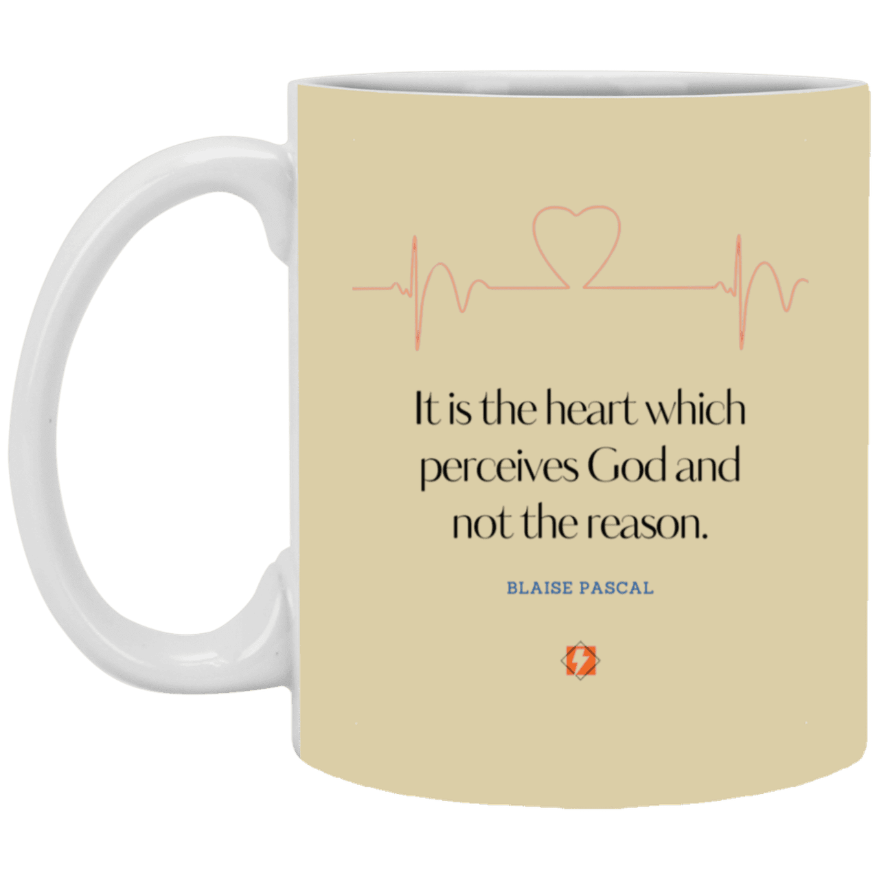 Ceramic Standard Mug 11oz with inspiring Pascal quote: BP105 - God is perceived in the heart - Color: Tan