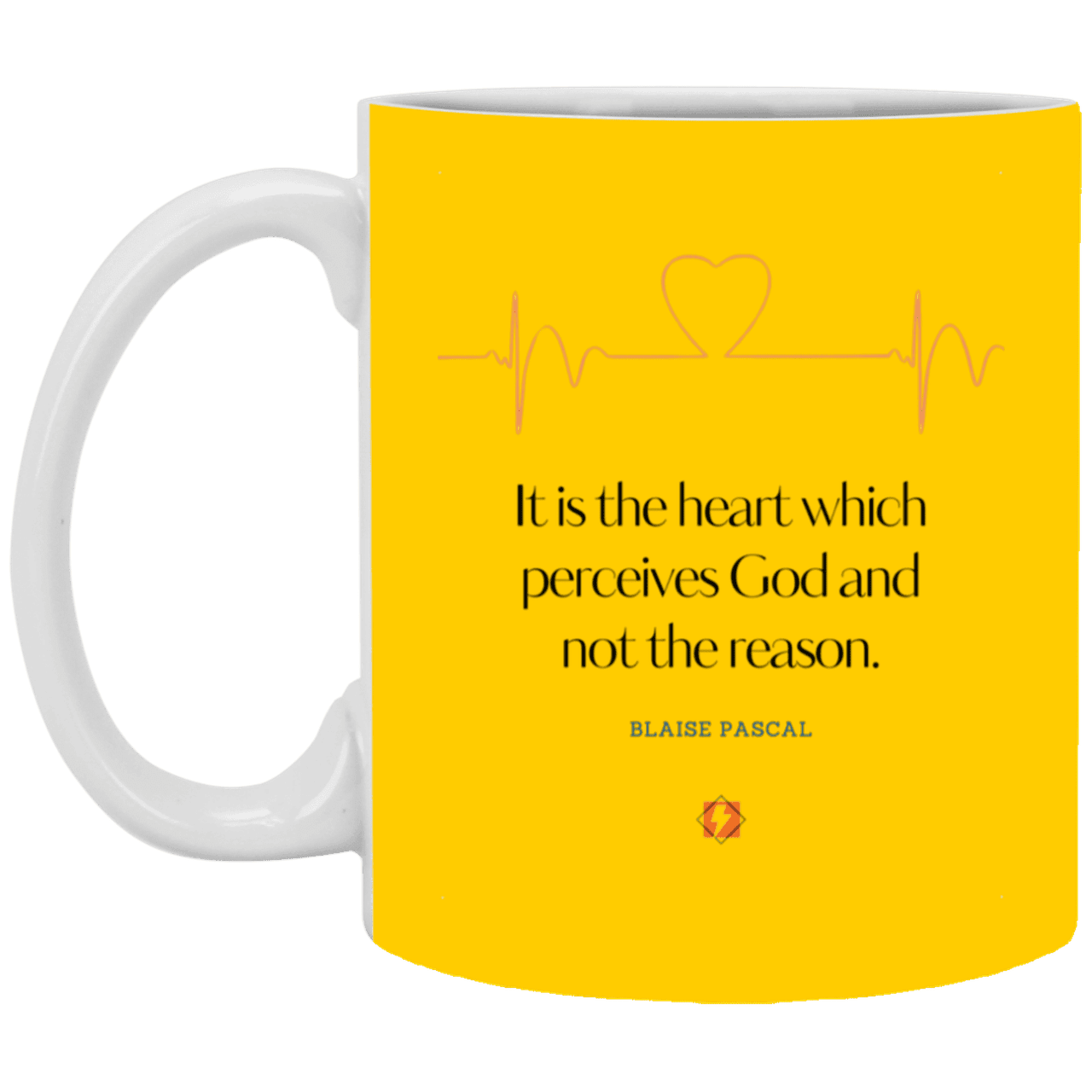 Ceramic Standard Mug 11oz with inspiring Pascal quote: BP105 - God is perceived in the heart - Color: Athletic Gold