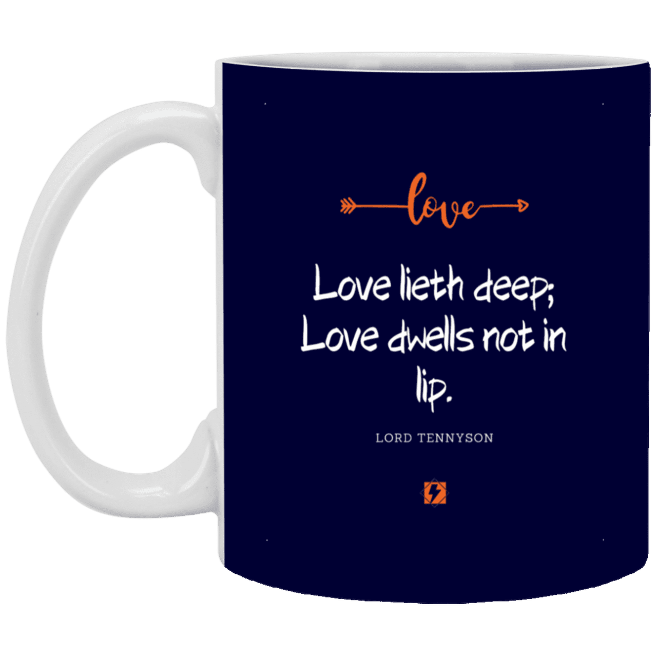 Ceramic Standard Mug 11oz with inspiring Tennyson quote: LT110 - Love is in the depth of the heart - Color: Navy