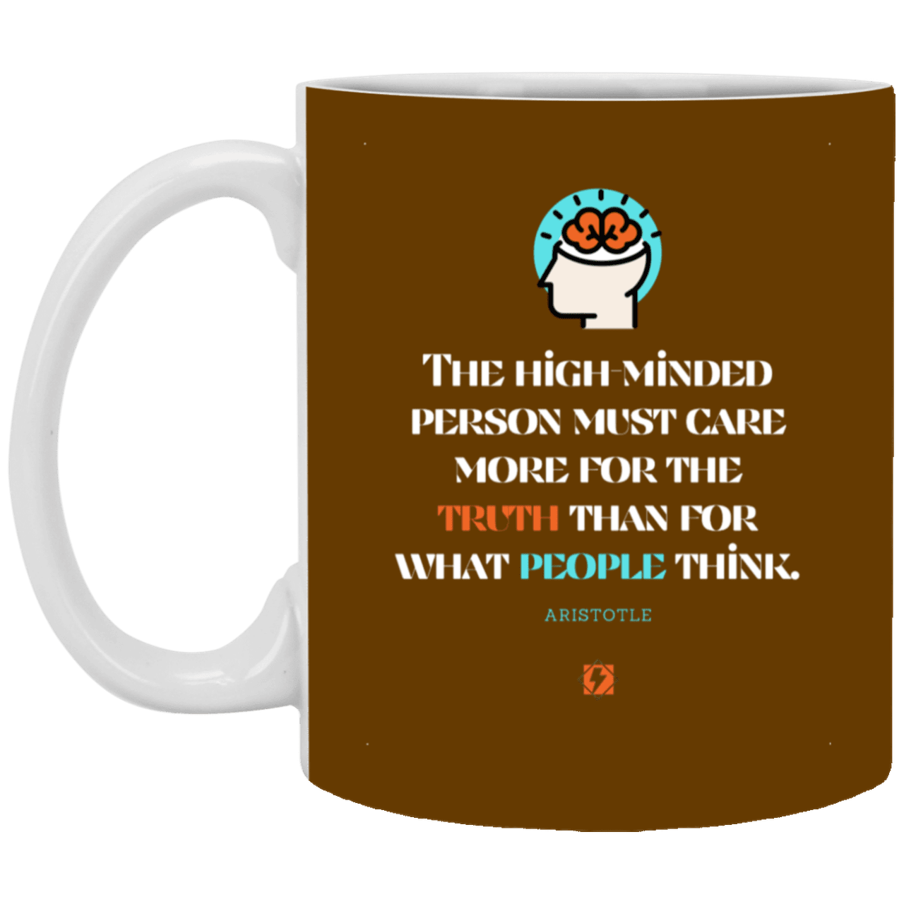 Ceramic Standard Mug 11oz with inspiring Aristotle quote: A126 - Truth cares not for opinions - Color: Brown