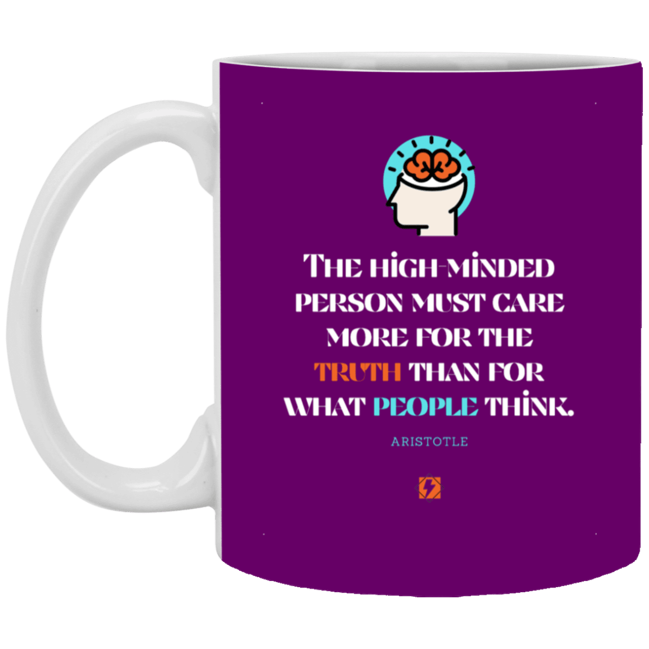 Ceramic Standard Mug 11oz with inspiring Aristotle quote: A126 - Truth cares not for opinions - Color: Purple