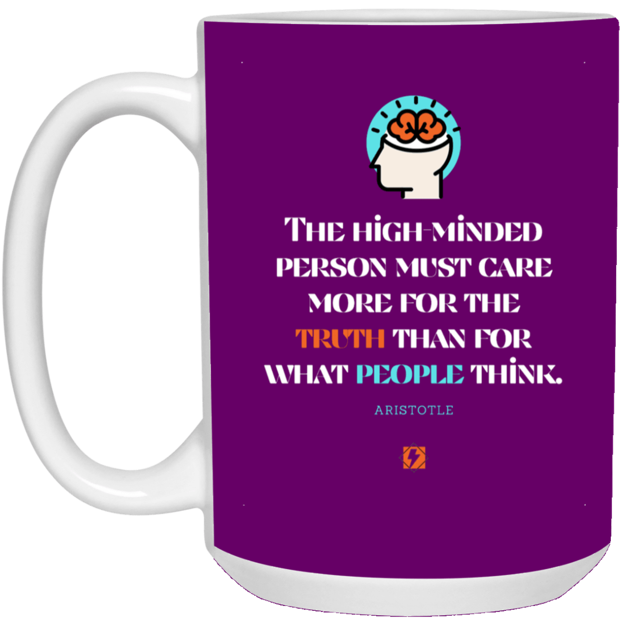 Ceramic Standard Mug 11oz with inspiring Aristotle quote: A126 - Truth cares not for opinions - Color: Purple