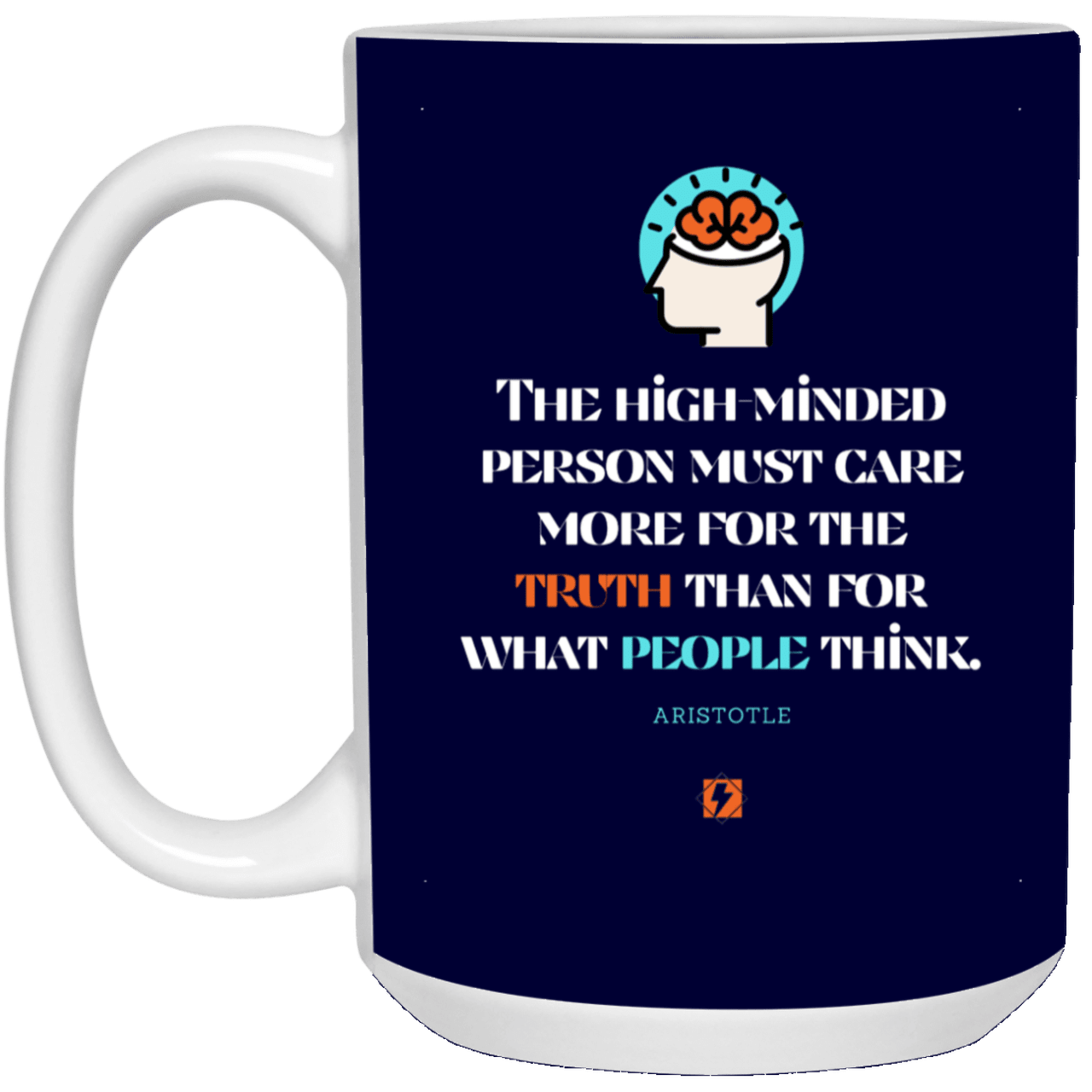 Ceramic Standard Mug 11oz with inspiring Aristotle quote: A126 - Truth cares not for opinions - Color: Navy