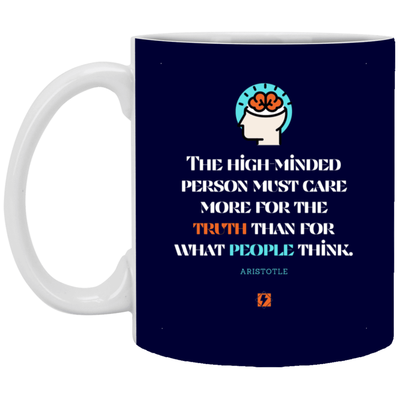 Ceramic Standard Mug 11oz with inspiring Aristotle quote: A126 - Truth cares not for opinions - Color: Navy