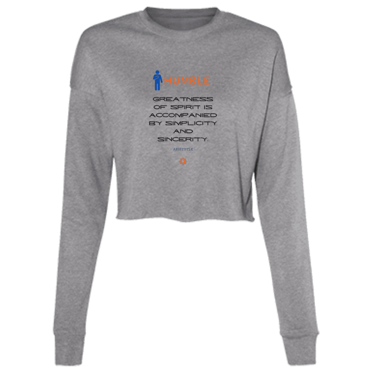 Ladies' Cropped Fleece Crew with inspiring Aristotle quote: A111 - Staying humble elevates greatness - Color: Deep Heather