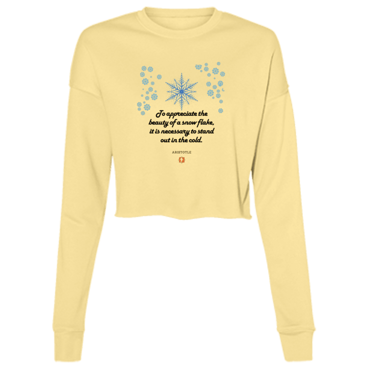 Ladies' Cropped Fleece Crew with inspiring Aristotle quote: A130 - Appreciation requires interaction - Color: Yellow