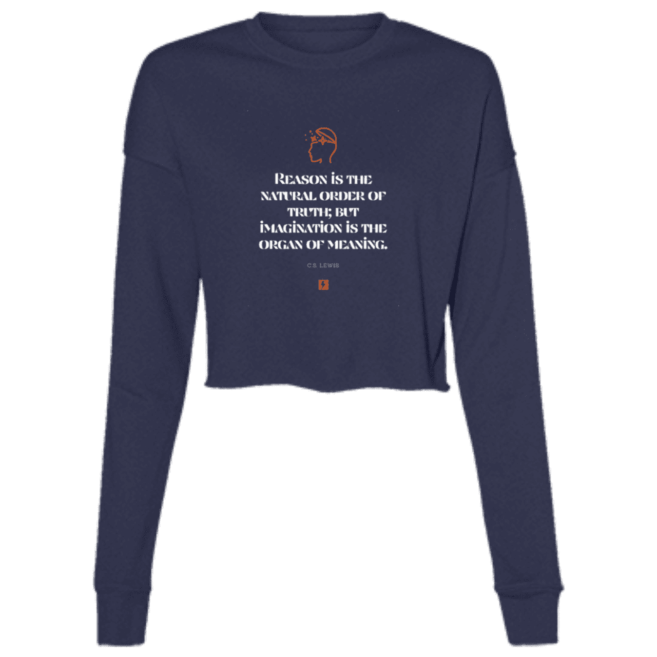 Ladies' Cropped Fleece Crew with inspiring CS Lewis quote: CS113 - Truth and meaning require reason and imagination - Color: Navy