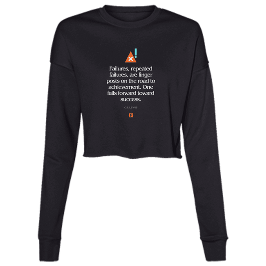 Ladies' Cropped Fleece Crew with inspiring CS Lewis quote: CS104 - Failures to Success - Color: Black