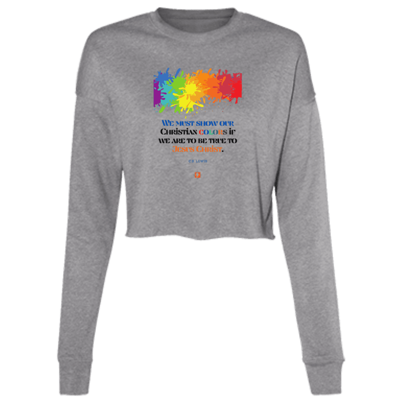 Ladies' Cropped Fleece Crew with inspiring CS Lewis quote: CS117 - Show your Christian colors to be true - Color: Deep Heather