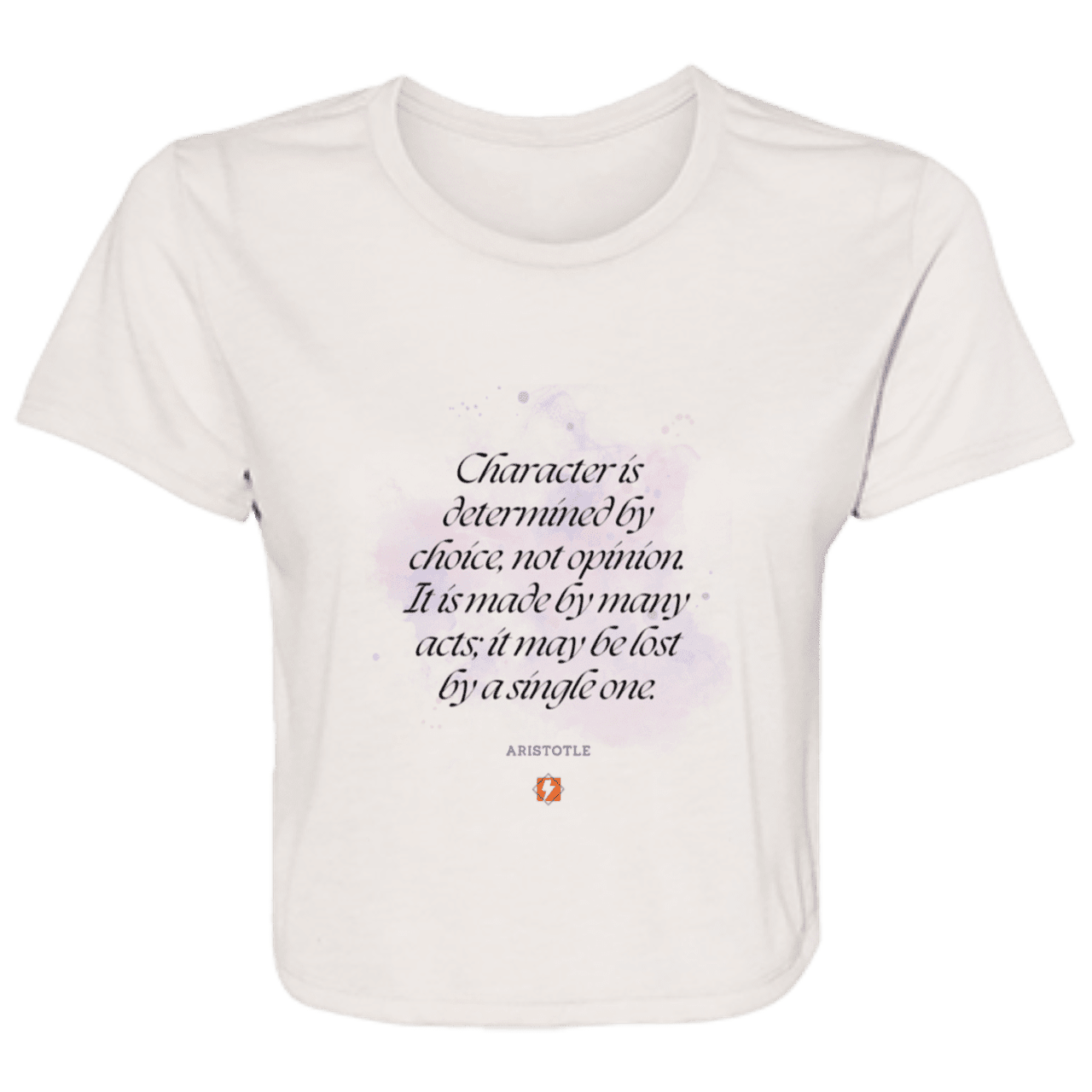 Ladies' Flowy Cropped Tee with inspiring Aristotle quote: A107 - Character is the sum-total of your choices - Color: Heather Dust