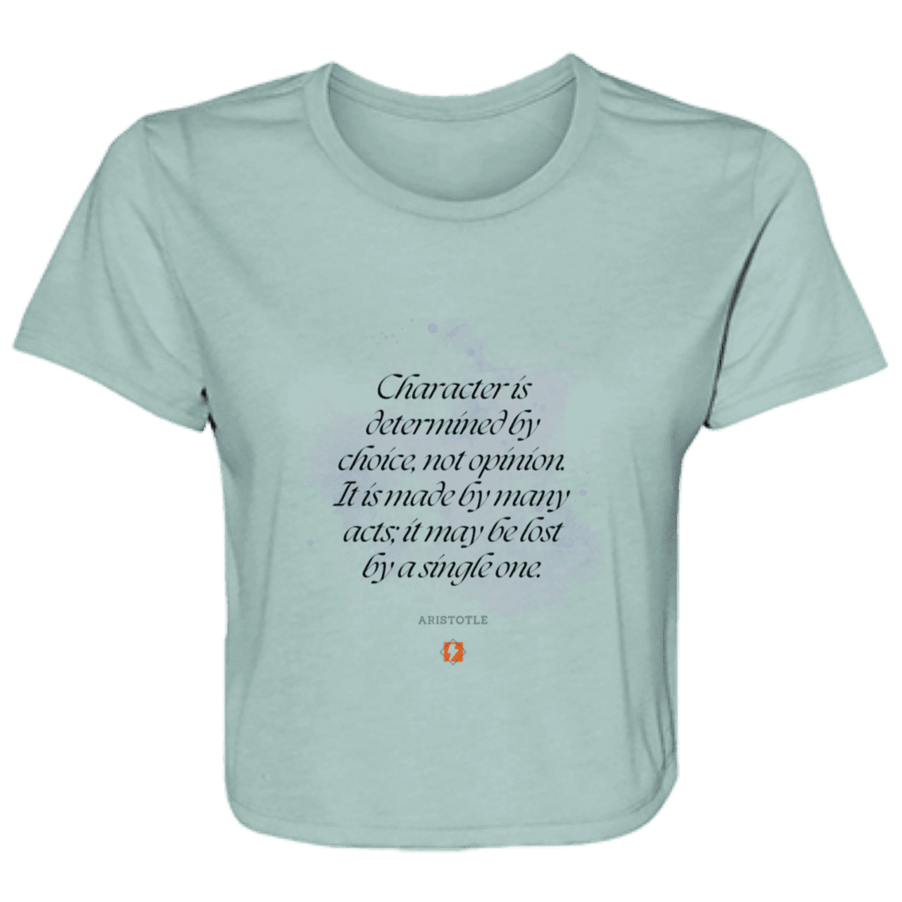 Ladies' Flowy Cropped Tee with inspiring Aristotle quote: A107 - Character is the sum-total of your choices - Color: Dusty Blue