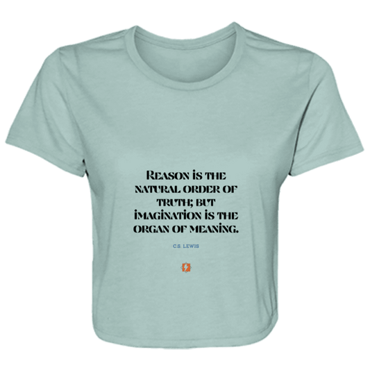 Ladies' Flowy Cropped Tee with inspiring CS Lewis quote: CS113 - Truth and meaning require reason and imagination - Color: Dusty Blue