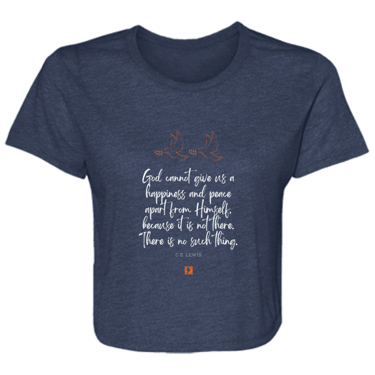 Ladies' Flowy Cropped Tee with inspiring CS Lewis quote: CS106 - No peace apart from God - Color: Navy