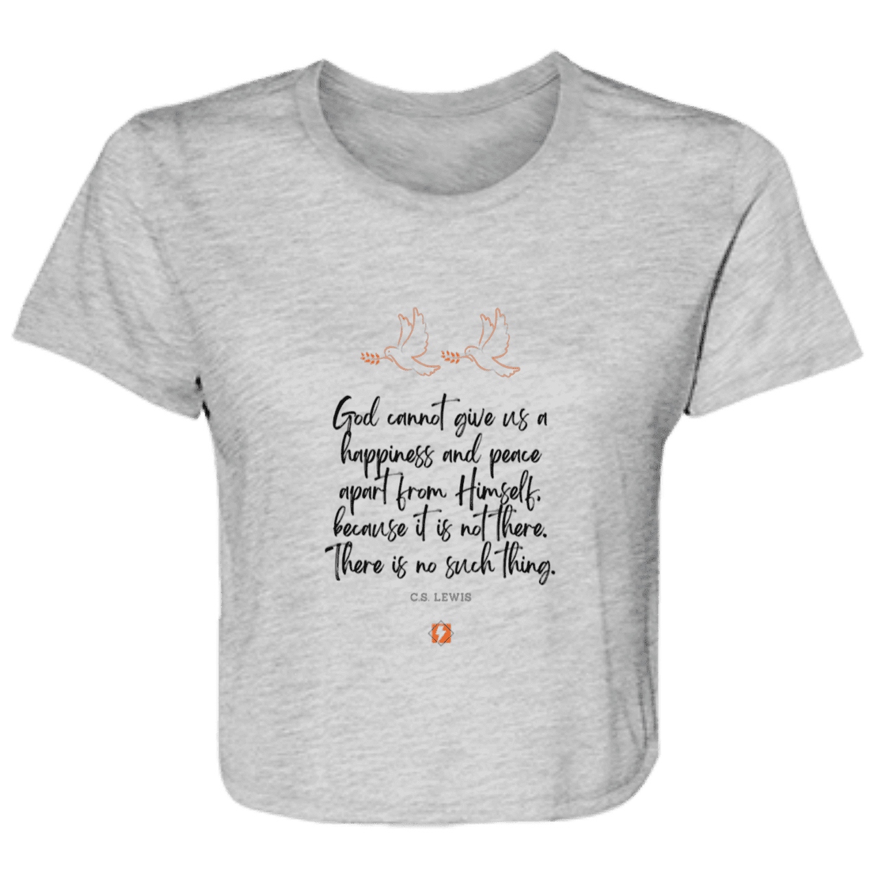 Ladies' Flowy Cropped Tee with inspiring CS Lewis quote: CS106 - No peace apart from God - Color: Athletic Heather