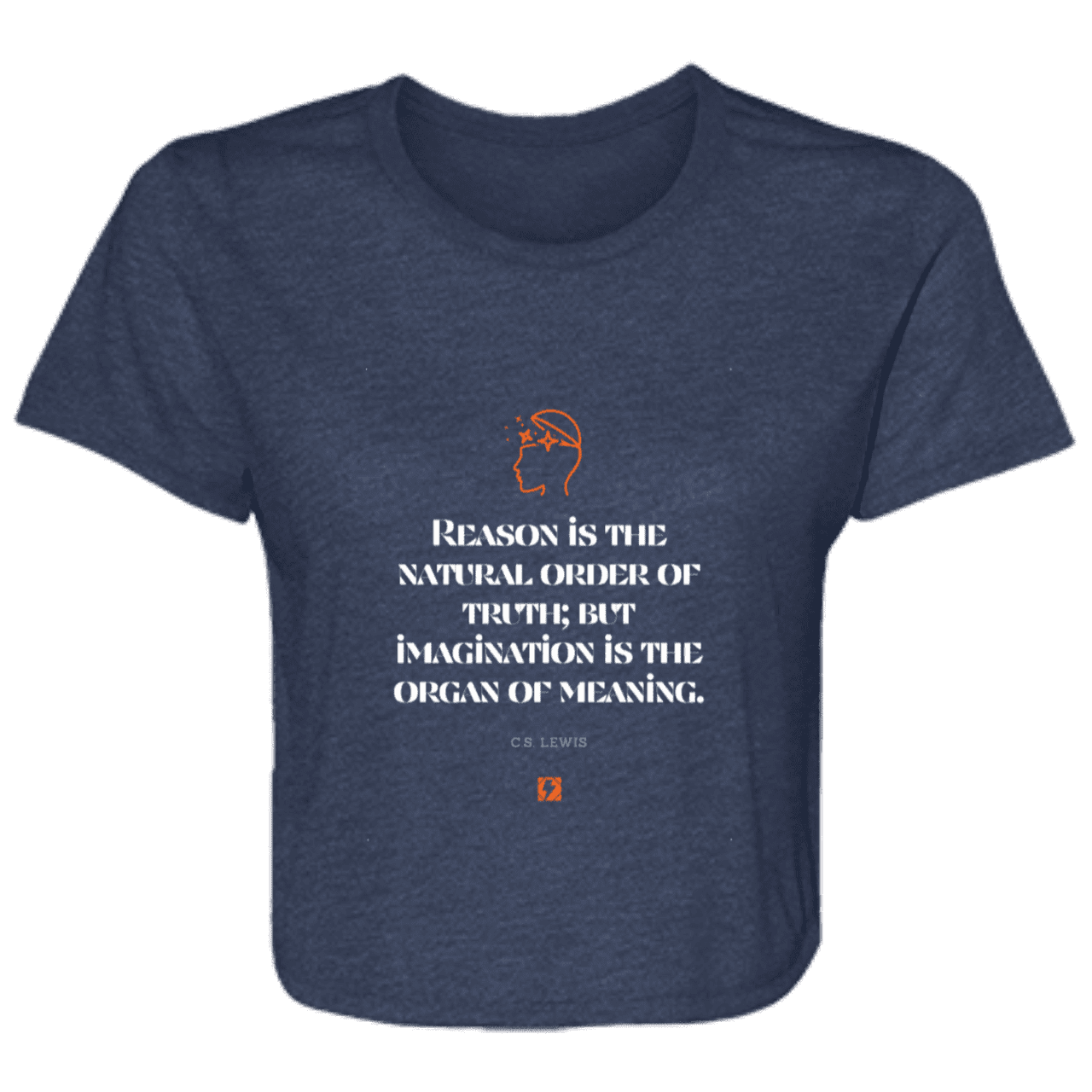 Ladies' Flowy Cropped Tee with inspiring CS Lewis quote: CS113 - Truth and meaning require reason and imagination - Color: Navy