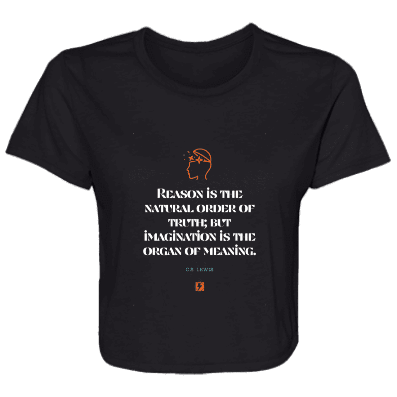 Ladies' Flowy Cropped Tee with inspiring CS Lewis quote: CS113 - Truth and meaning require reason and imagination - Color: Black