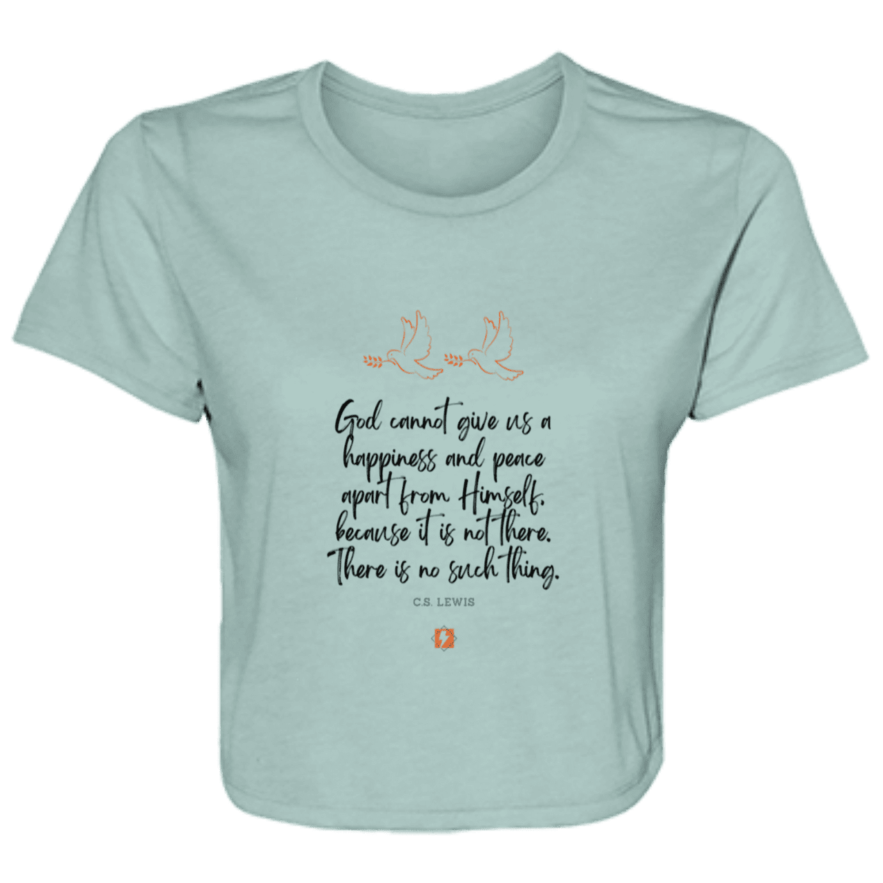 Ladies' Flowy Cropped Tee with inspiring CS Lewis quote: CS106 - No peace apart from God - Color: Dusty Blue