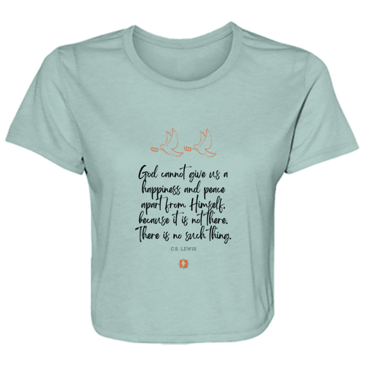 Ladies' Flowy Cropped Tee with inspiring CS Lewis quote: CS106 - No peace apart from God - Color: Dusty Blue