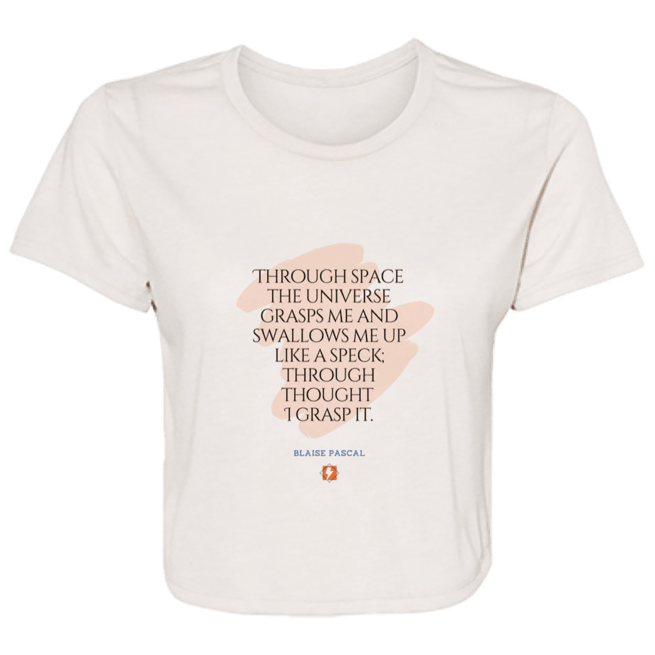 Ladies' Flowy Cropped Tee with inspiring Pascal quote: BP113 - Thought transcends space, matter and time - Color: Heather Dust