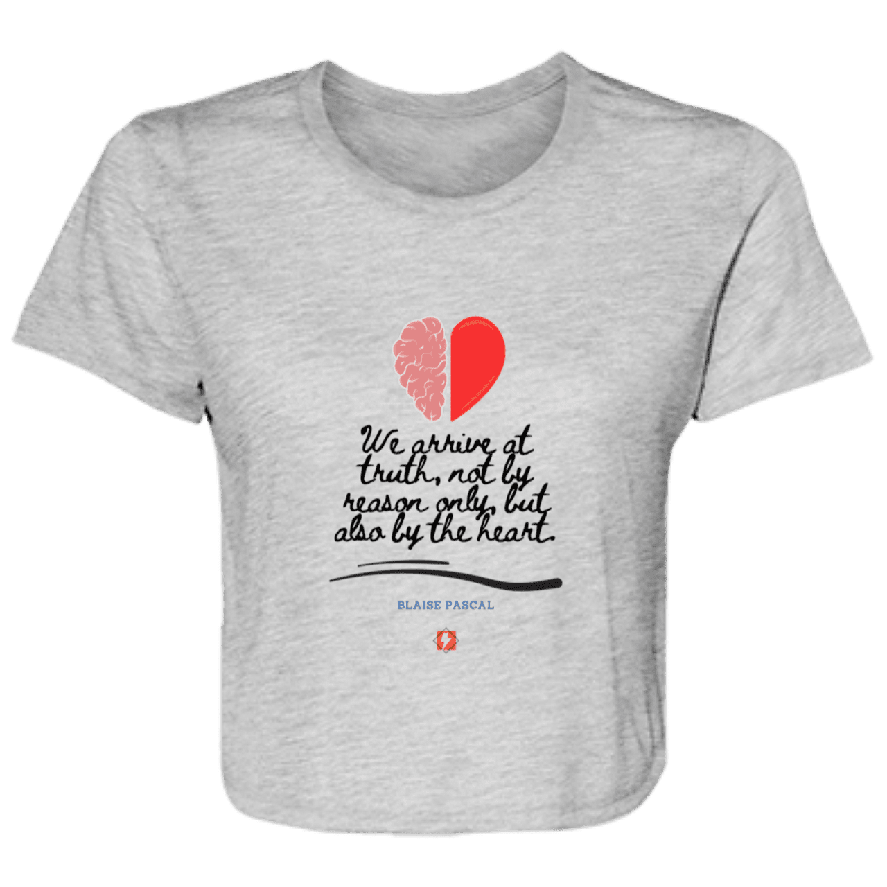 Ladies' Flowy Cropped Tee with inspiring Pascal quote: BP116 - Truth requires both the head and the heart - Color: Athletic Heather