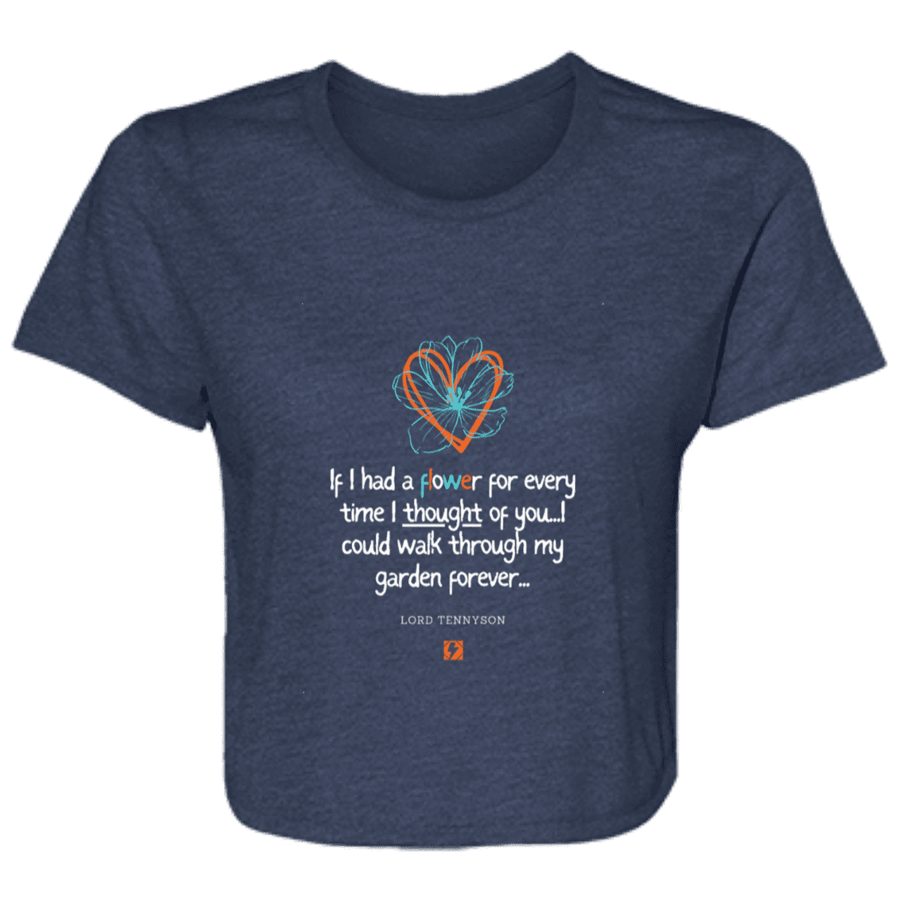 Ladies' Flowy Cropped Tee with inspiring Tennyson quote: LT104 - Thinking of you - Color: Navy