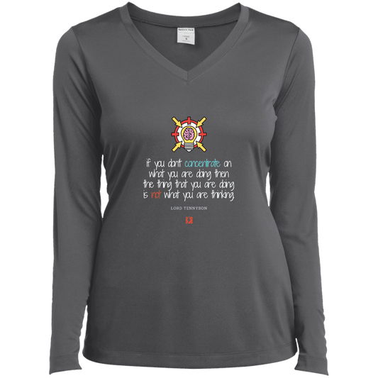 Ladies’ LS Performance V-Neck Tee with inspiring Tennyson quote: LT105 - Concentrate on your task - DUPLICATE - Color: Iron Grey