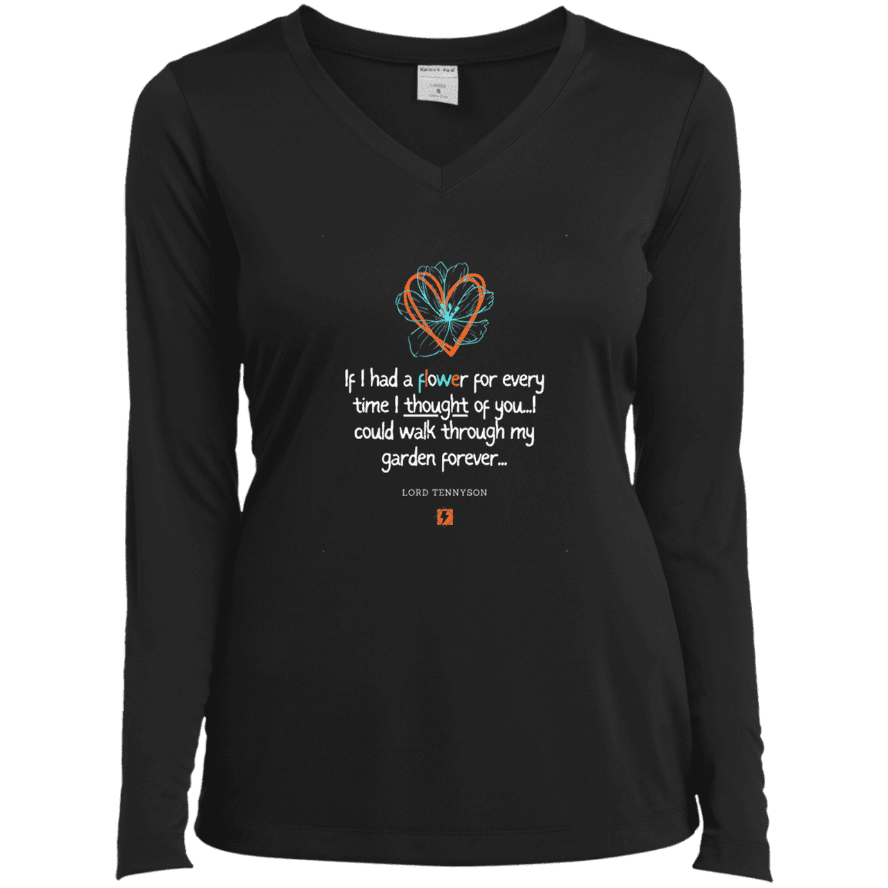 Ladies’ LS Performance V-Neck Tee with inspiring Tennyson quote: LT104 - Thinking of you - Color: Black