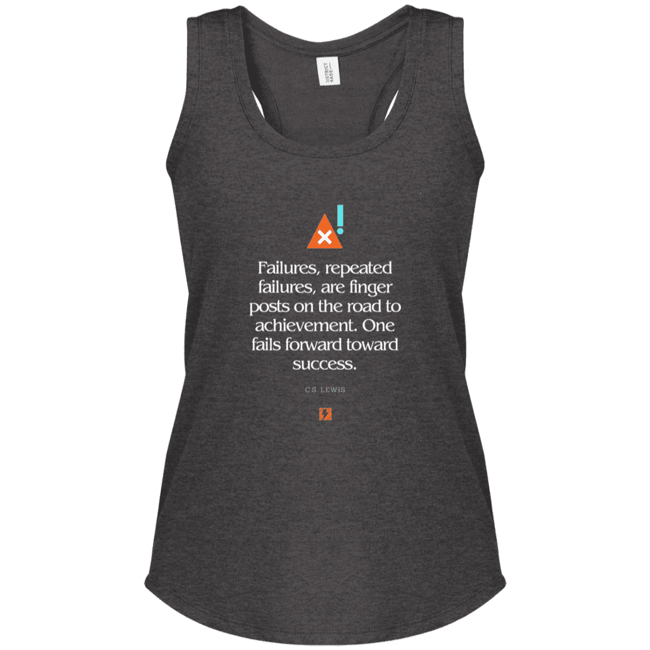 Ladies' Perfect Tri Racerback Tank with inspiring CS Lewis quote: CS104 - Failures to Success - Color: Heathered Charcoal