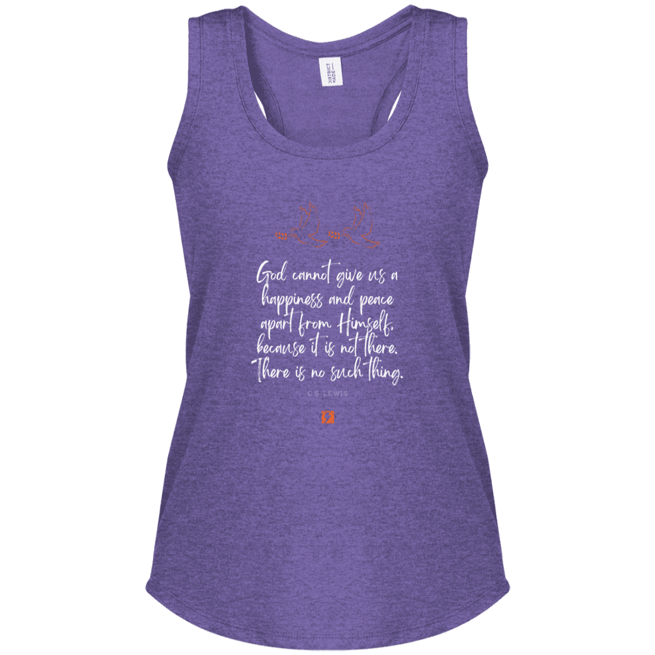 Ladies' Perfect Tri Racerback Tank with inspiring CS Lewis quote: CS106 - No peace apart from God - Color: Purple Frost