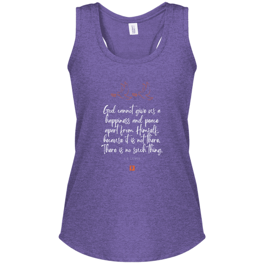 Ladies' Perfect Tri Racerback Tank with inspiring CS Lewis quote: CS106 - No peace apart from God - Color: Purple Frost