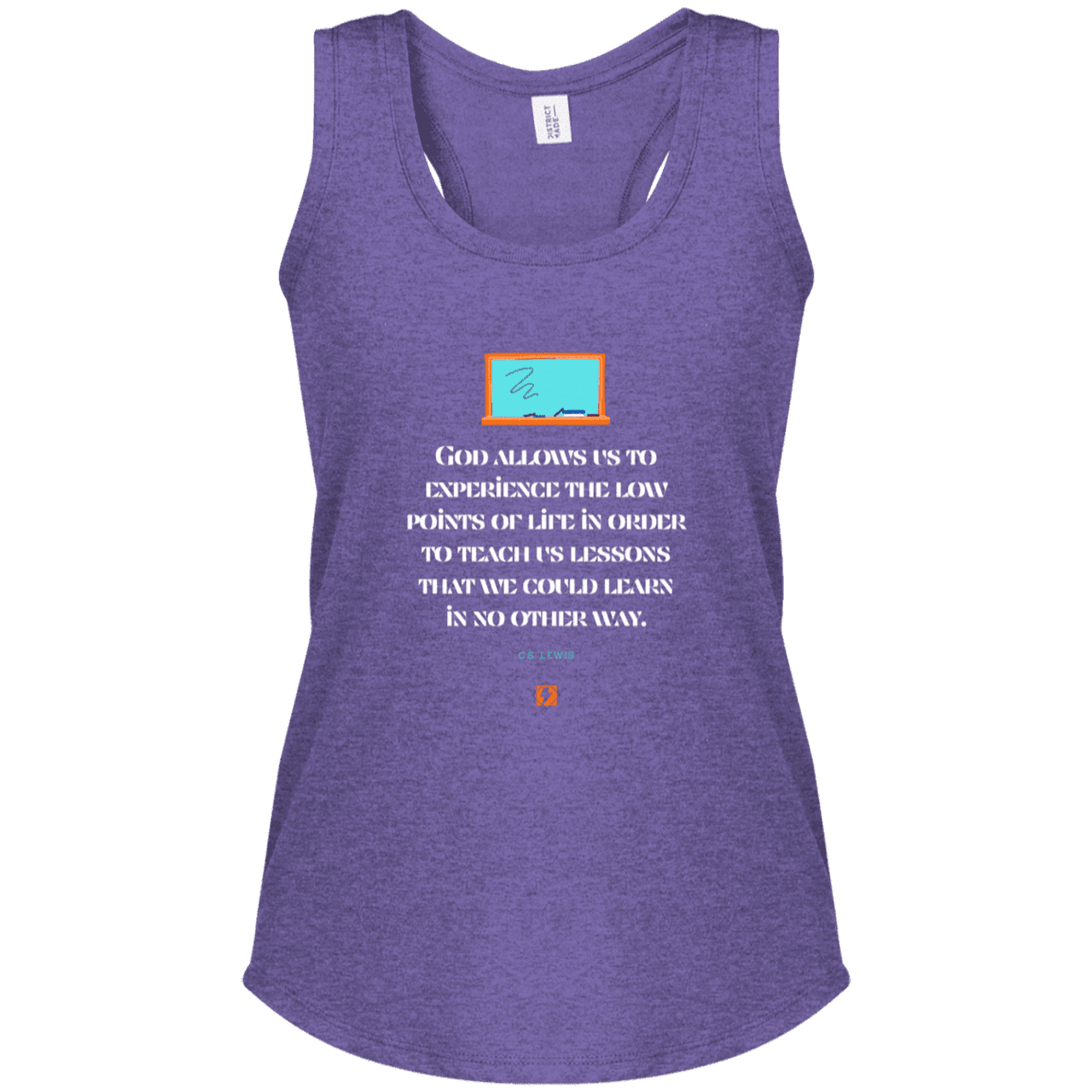 Ladies' Perfect Tri Racerback Tank with inspiring CS Lewis quote: CS105 - Lowpoints are lessons - Color: Purple Frost