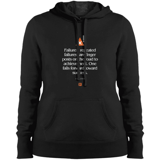 Ladies' Pullover Hooded Sweatshirt with inspiring CS Lewis quote: CS104 - Failures to Success - Color: Black