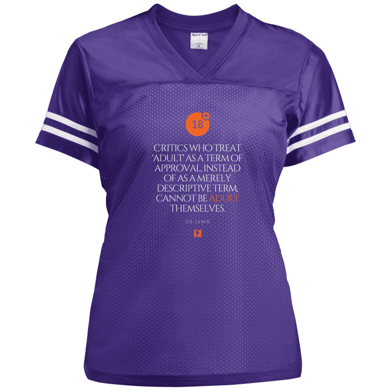 Ladies' Replica Jersey with inspiring CS Lewis quote: CS103 - Who are the Adults - Color: Purple/White