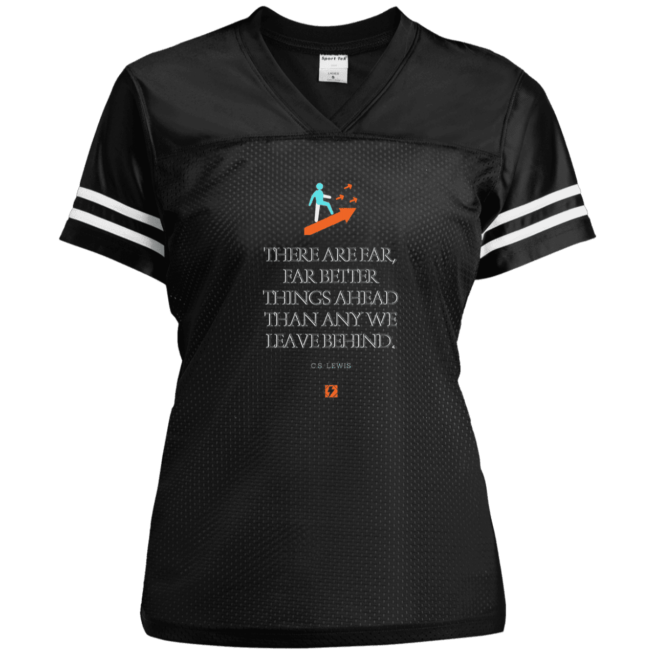 Ladies' Replica Jersey with inspiring CS Lewis quote: CS115 - Better things ahead than behind - Color: Black/White