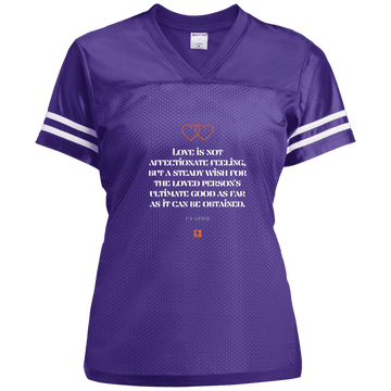 Ladies' Replica Jersey with inspiring CS Lewis quote: CS108 - Love is about the ultimate good - Color: Purple/White